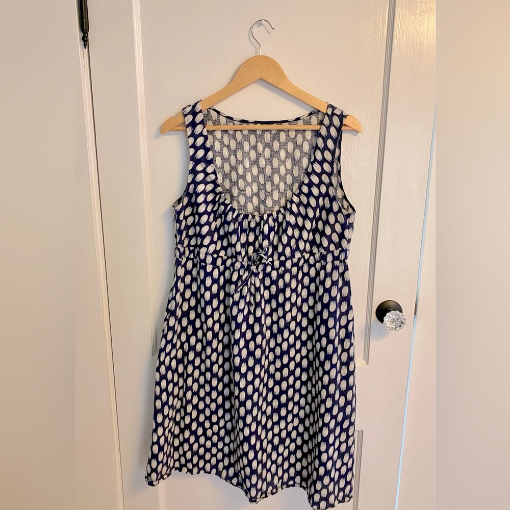 90s Vintage 100% Cotton Navy and White Empire Waist Tank Dress with Pockets